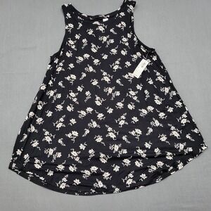 Old Navy Luxe Black Floral Sleeveless Swing Tank Top Womens Medium